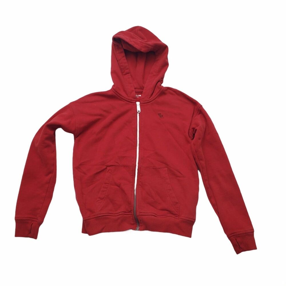 Abercrombie Kids Full Zip Hoodie Sweatshirt A&F Essentials 11/12 Red Long Sleeve